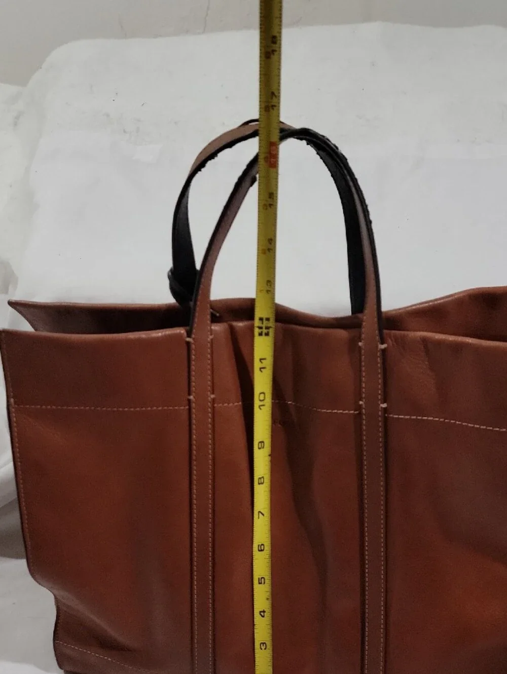 Fossil Carmen Shopper Tote Cognac Leather Tote with Striped Removable Strap